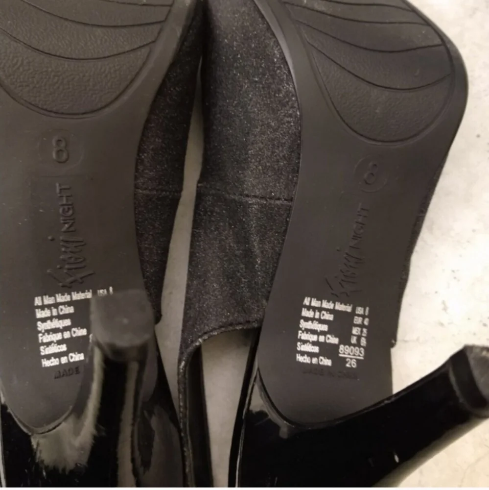 FIONA NIGHT Black Heels Peeptoe Slingback Shoes Size 8M EUC Pre Loved.